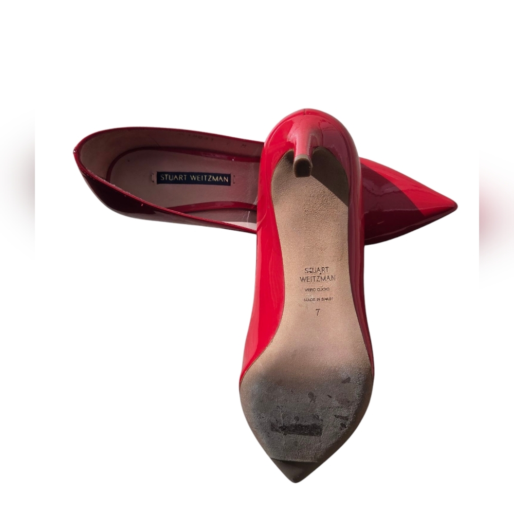 Stuart Weitzman Women's Red Patent Leather Pumps - Picture 5 of 7